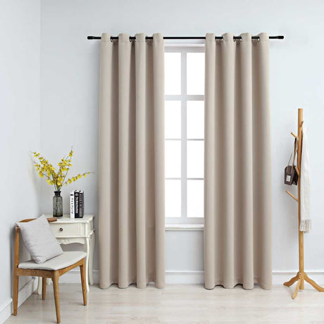 Rideau vidaxl accablant avec des anneaux métalliques 2 st 140x175 cm beige