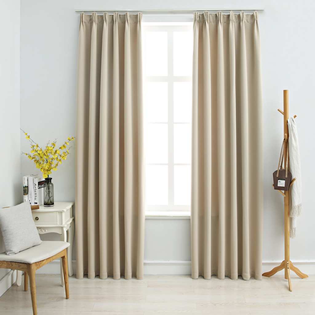 Vidaxl -gardiner mørkere med kroker 2 stk 140x225 cm beige