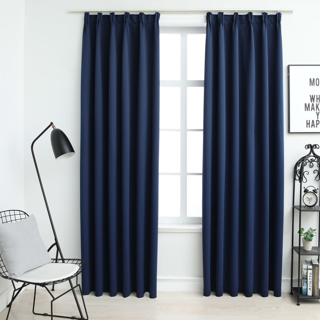 VidaXL Curtains blackout with hooks 2 pcs 140x225 cm blue