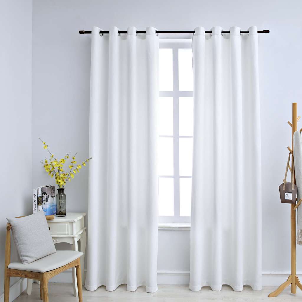 Cortinas de Vidaxl apagada con anillos 2 st 140x175 cm de blanco roto