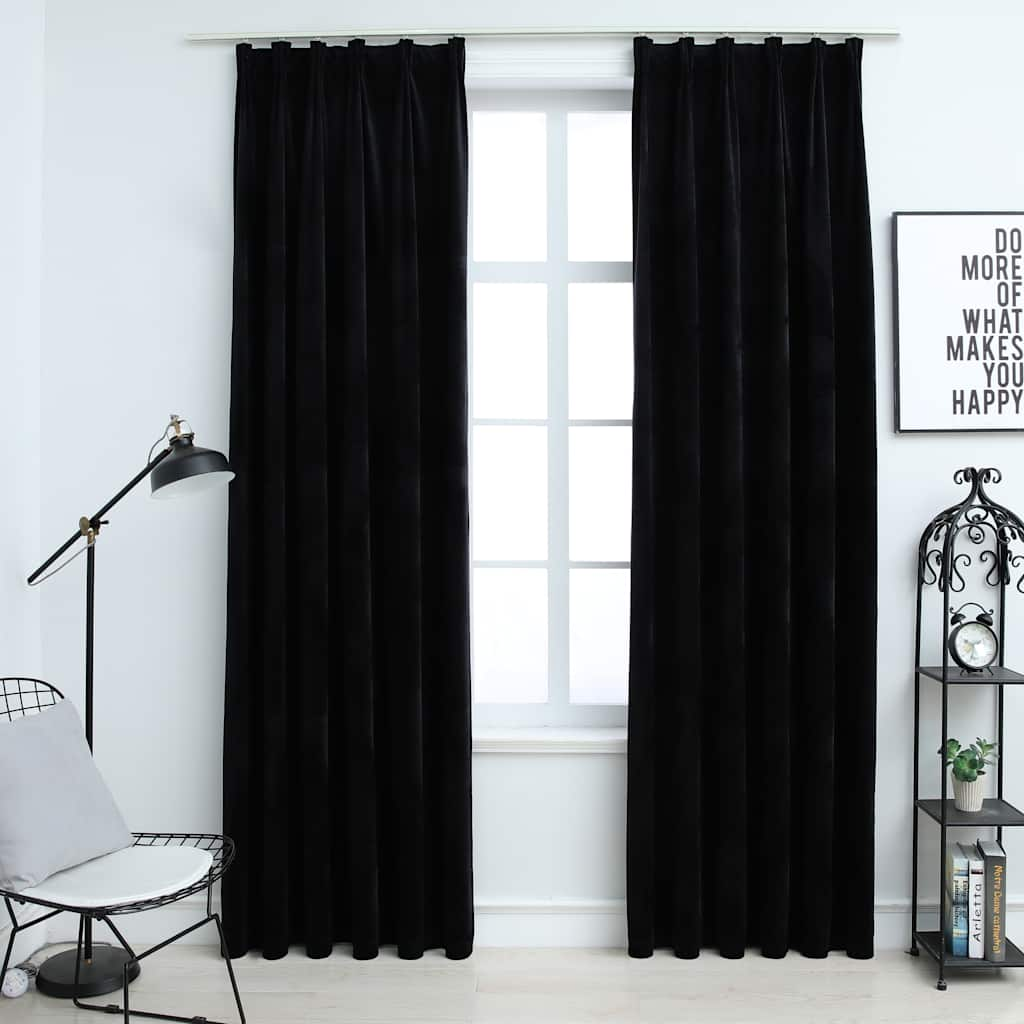 Vidaxl -gardiner Blackout 2 st med krokar 140x225 cm sammet svart