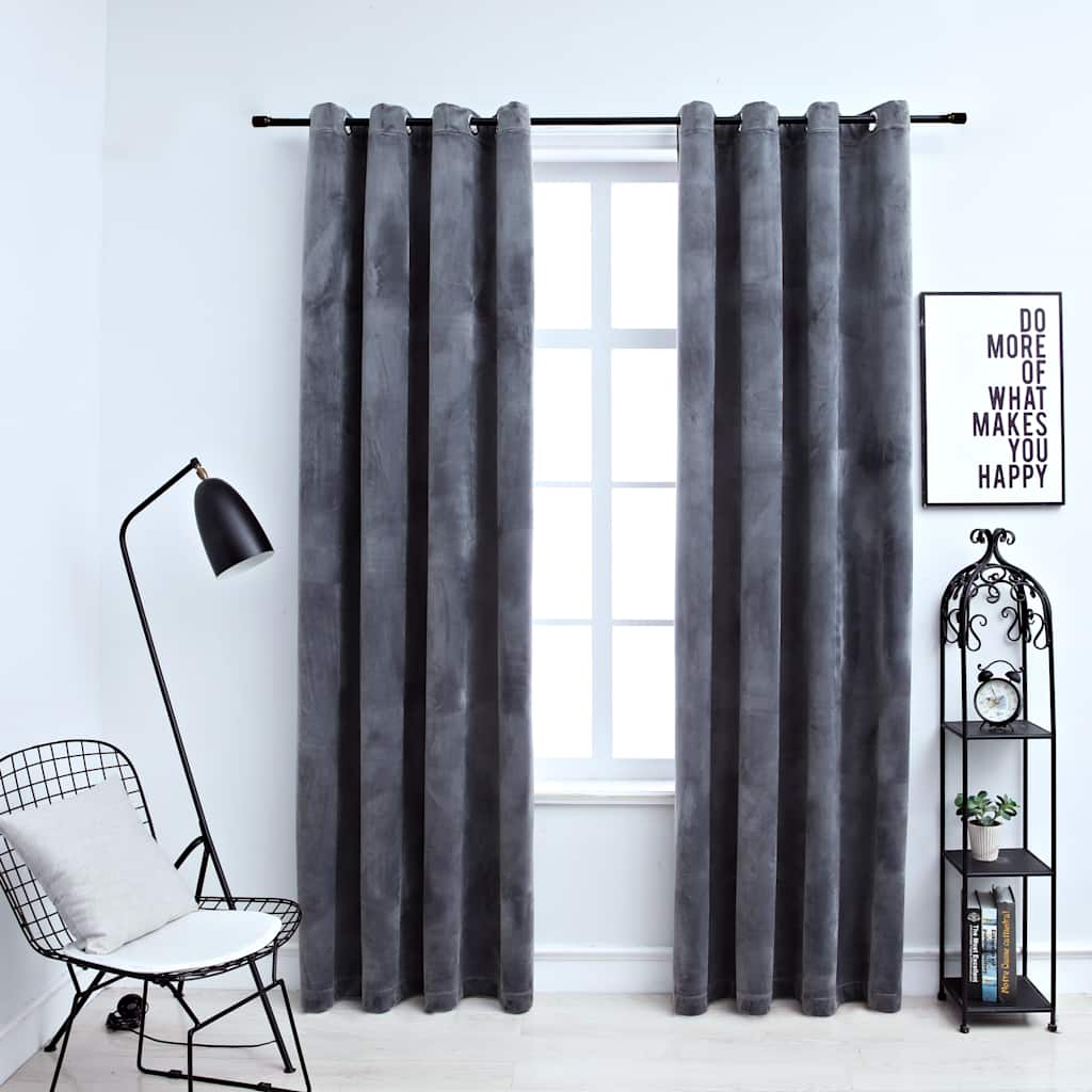 Blackout de cortina de Vidaxl con anillos 2 ST 140x225 cm Velvet Grey