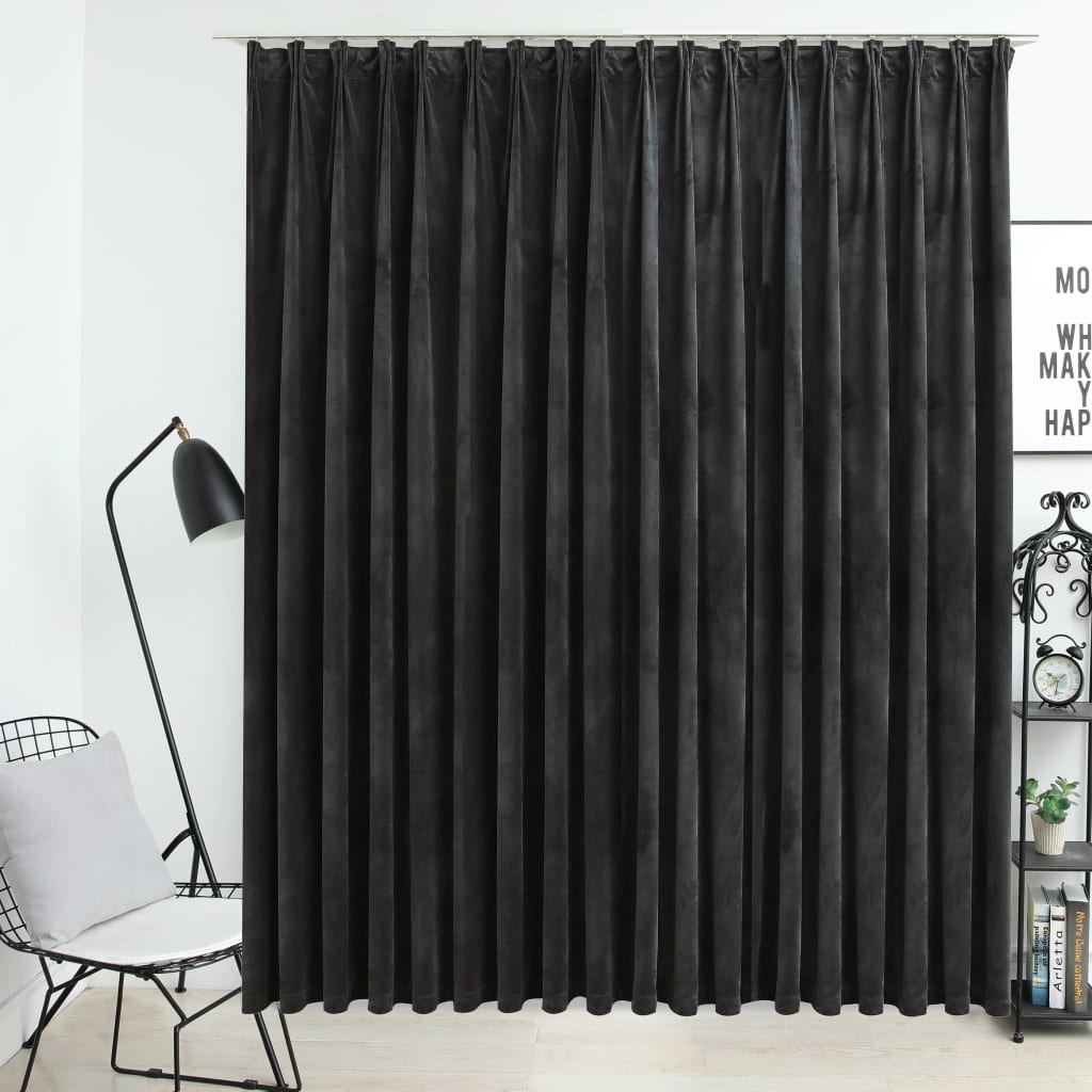 Vidaxl rideau noir avec des crochets 290x245 cm en velours anthracite