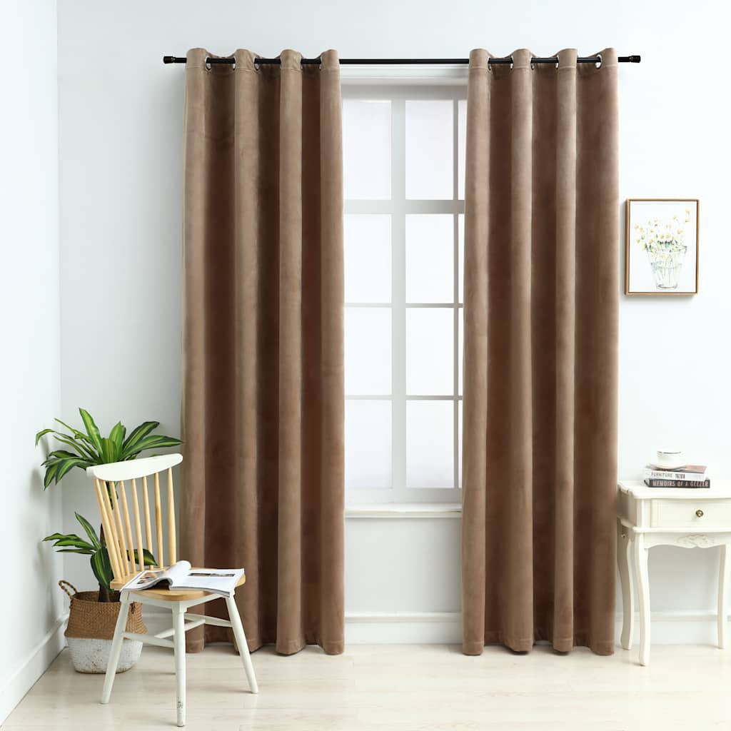 Vidaxl rideau noir avec anneaux 2 st 140x175 cm velours beige