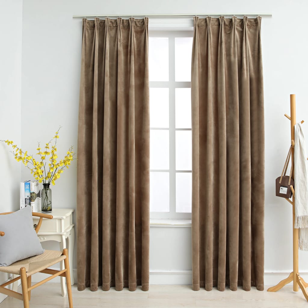 Tende vidaxl blackout 2 m con ganci 140x175 cm beige di velluto