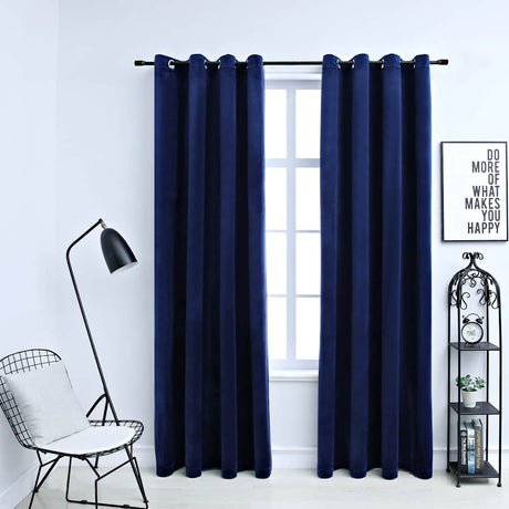 Rideau vidaxl accablant avec des anneaux 2 st 140x175 cm en velours bleu