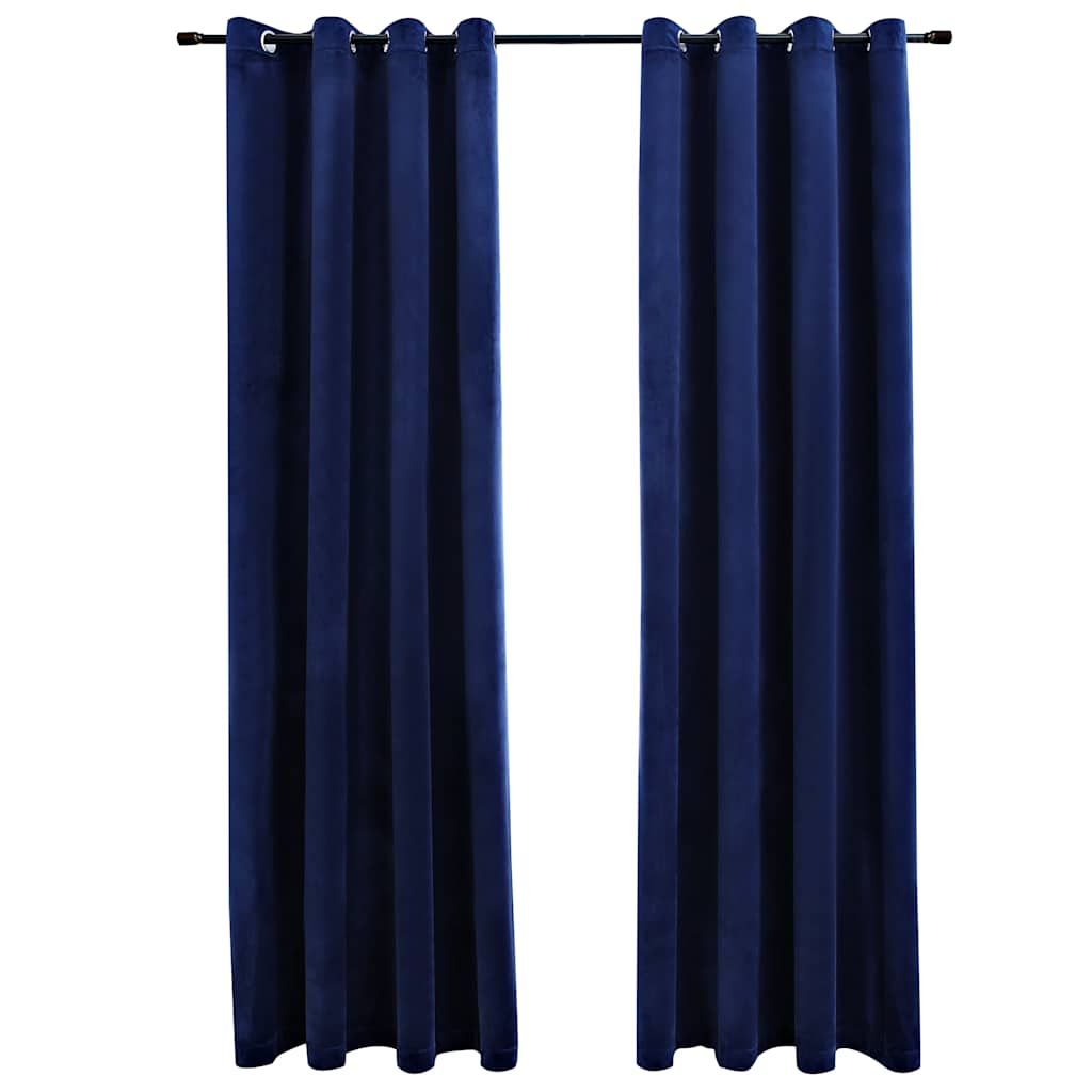 Vidaxl Curtain Blackout con anelli 2 St 140x225 cm Blue di velluto