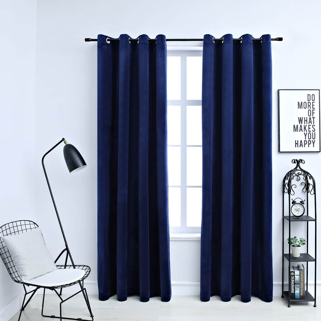 Vidaxl Curtain Blackout con anelli 2 St 140x225 cm Blue di velluto