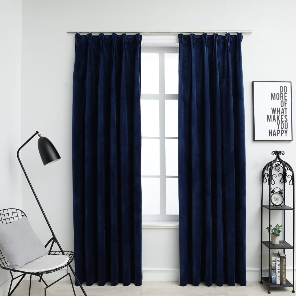 Cortinas de Vidaxl apagado 2 STS con ganchos 140x175 cm Velvet Azul