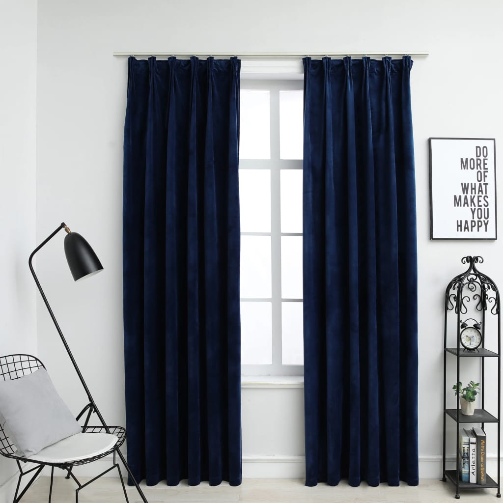 Vidaxl curtains blackout 2 sts with hooks 140x245 cm velvet blue