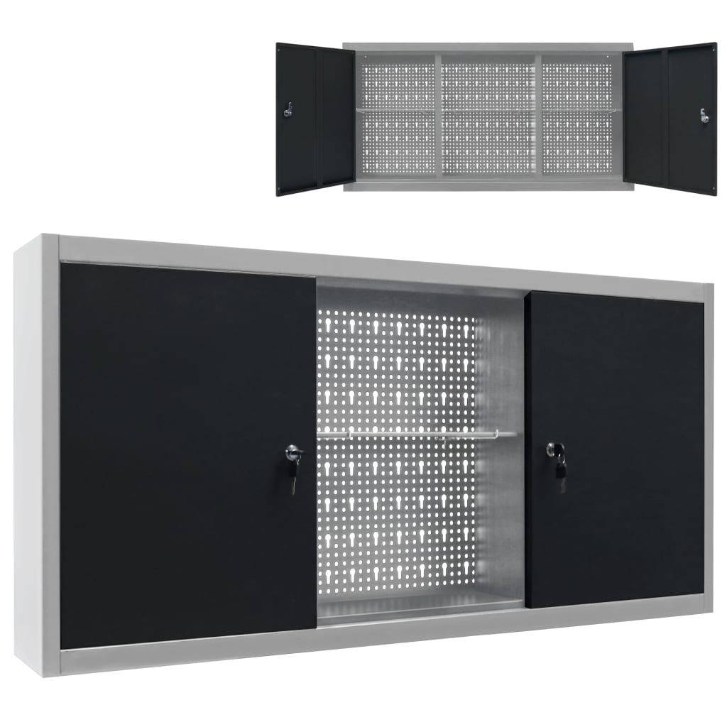 Gabinete de herramientas de Vidaxl para el metal de pared gris y negro