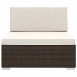 Vidaxl middenbank 1 st met kussens poly rattan bruin