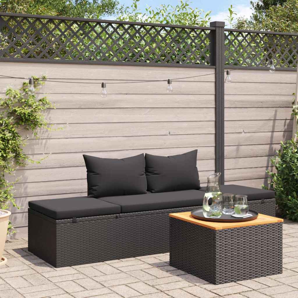 Vidaxl ligbed met kussens poly rattan zwart