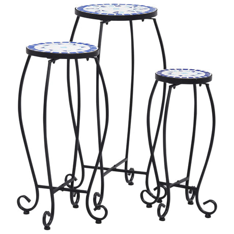 Tables latérales vidaxl mosaïque 3 st céramique bleu et blanc