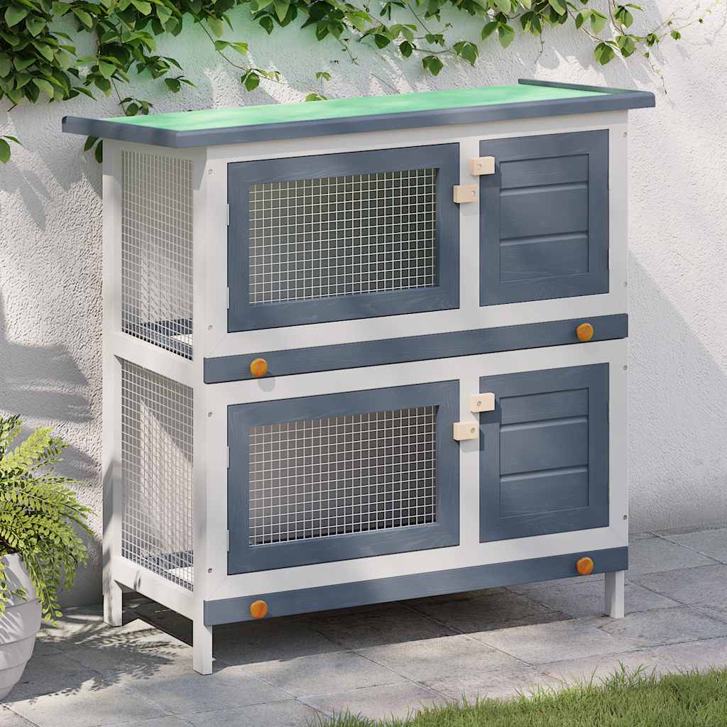 Vidaxl Rabbit Hutch pour l'extérieur avec 4 portes en bois gris