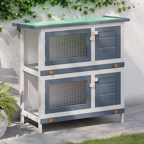Vidaxl Rabbit Hutch pour l'extérieur avec 4 portes en bois gris