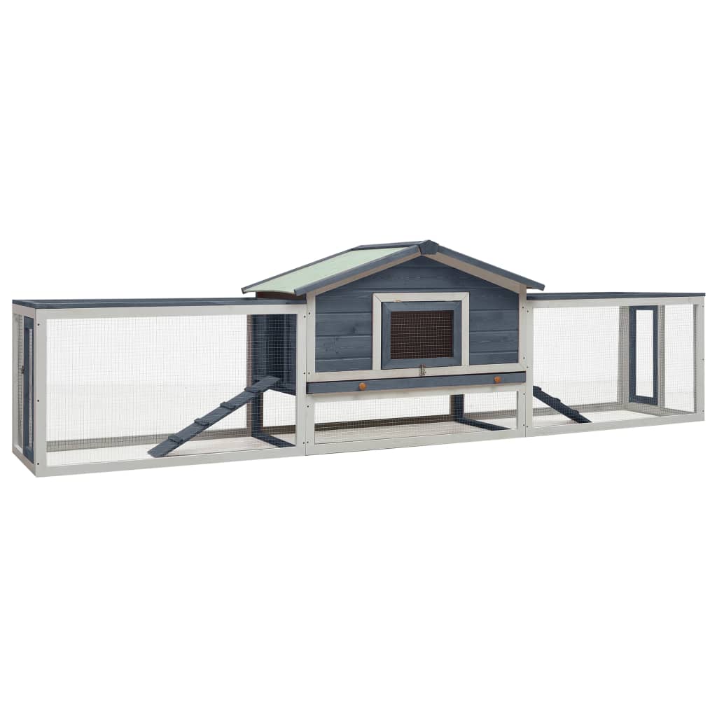 Vidaxl Rabbit Hutch 310x70x87 cm Pine solide et gris de pina