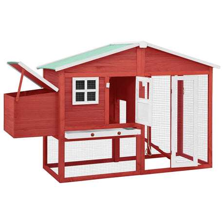 Poulailler Vidaxx avec nichoir en bois de pin massif rouge et blanc