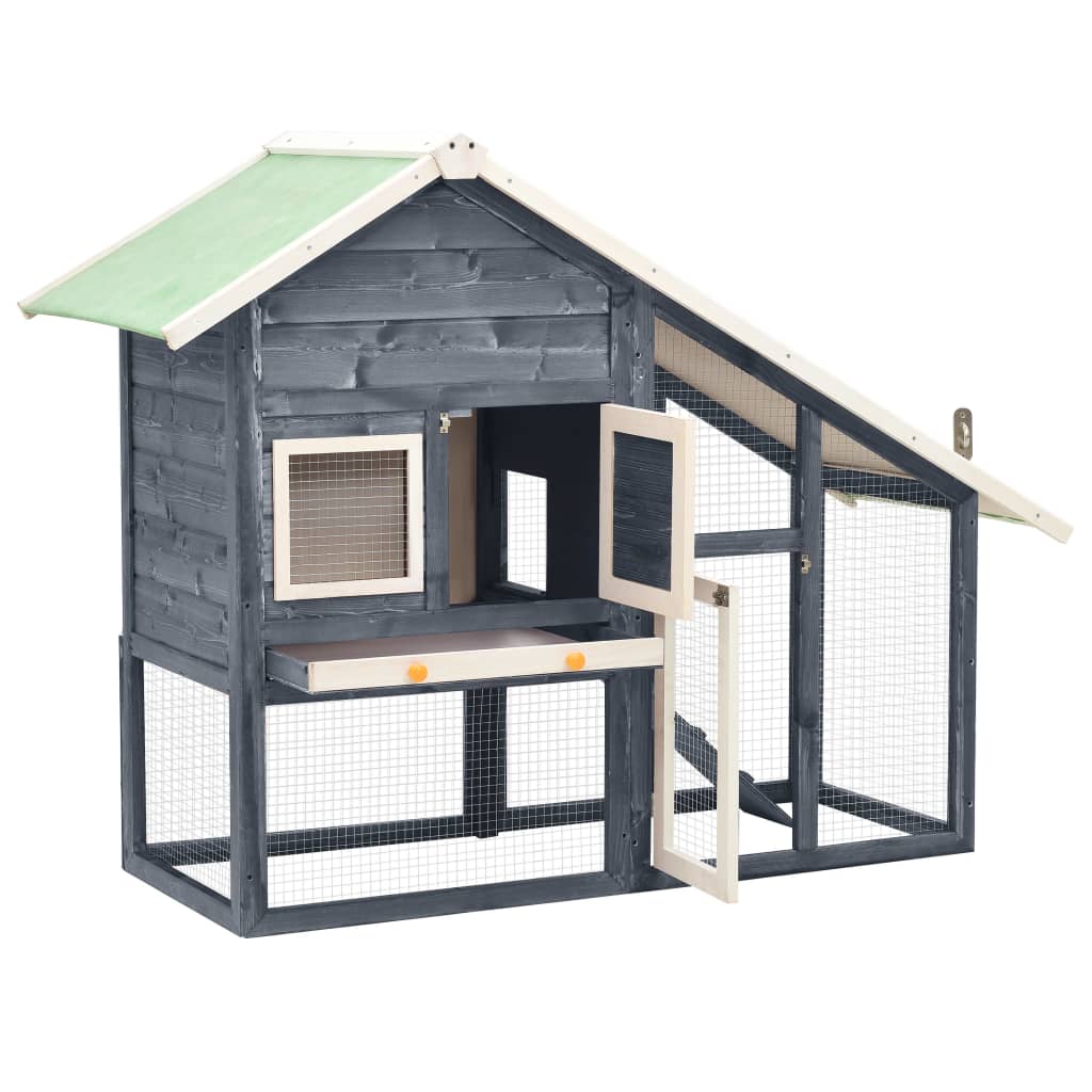 VidaXL Rabbit hutch 140x63x120 cm solid pine gray and white