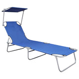 Vidaxl ligbed inklapbaar met luifel aluminium blauw