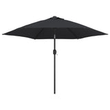 Parasol vidaxl avec éclairage LED et poteau en acier 300 cm noir