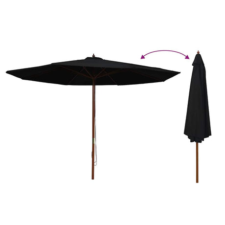Parasol vidaxl avec poteau en bois 350 cm noir