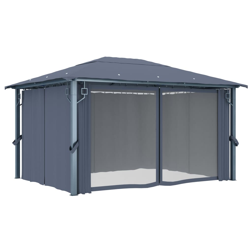 Arbor Vidaxl con cortina de 400x300 cm de aluminio antracita