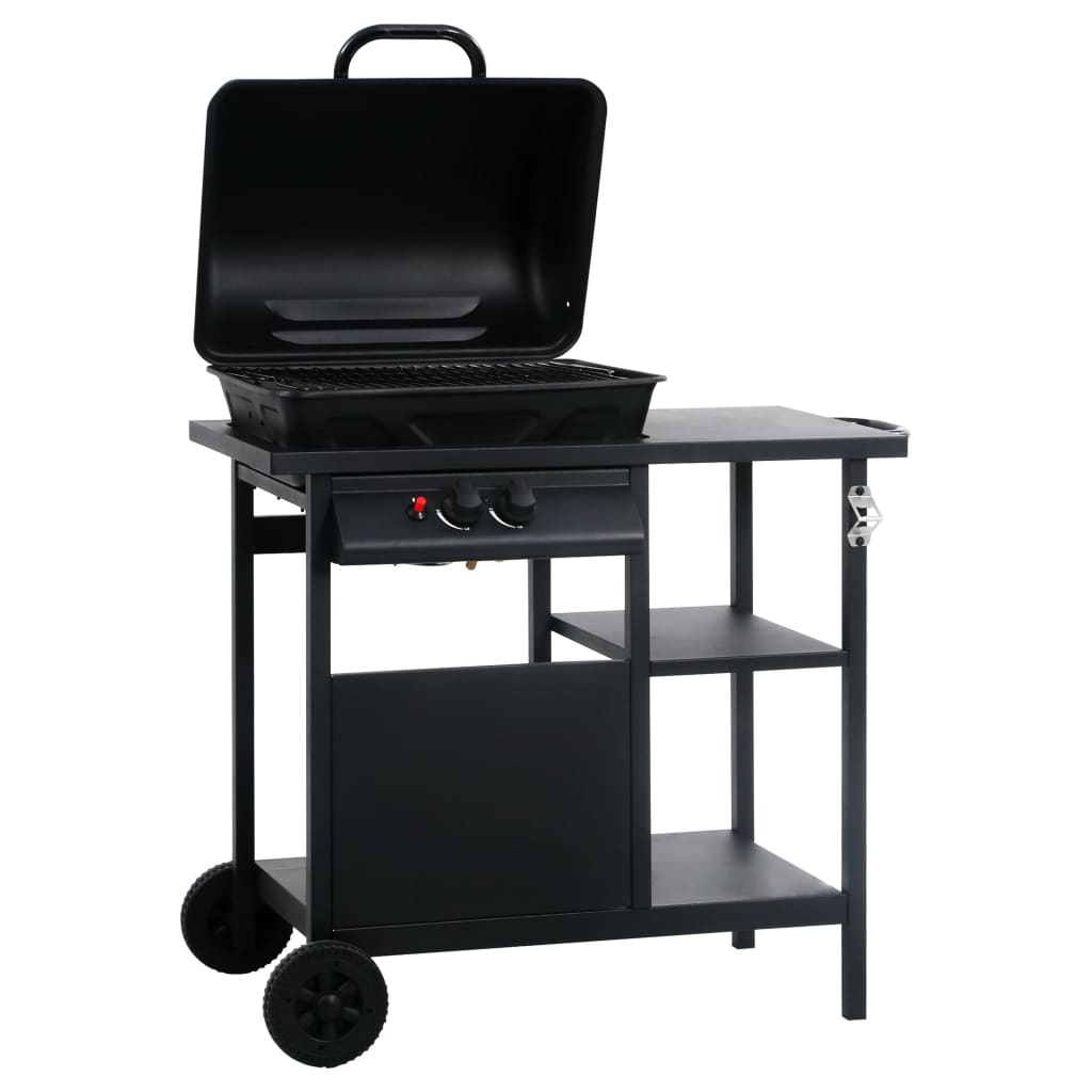 Vidaxl-Gasgrill mit 3-layerer Beistelltisch schwarz