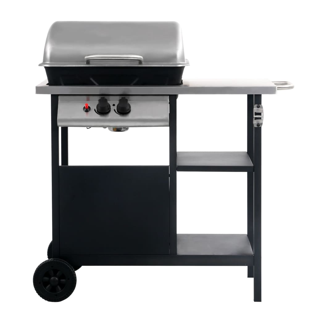 Vidaxl Gasbarbecue con tavolo laterale a 3 strati Nero e argento