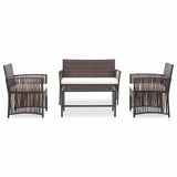 Vidaxl 4-delige loungeset met kussens poly rattan bruin