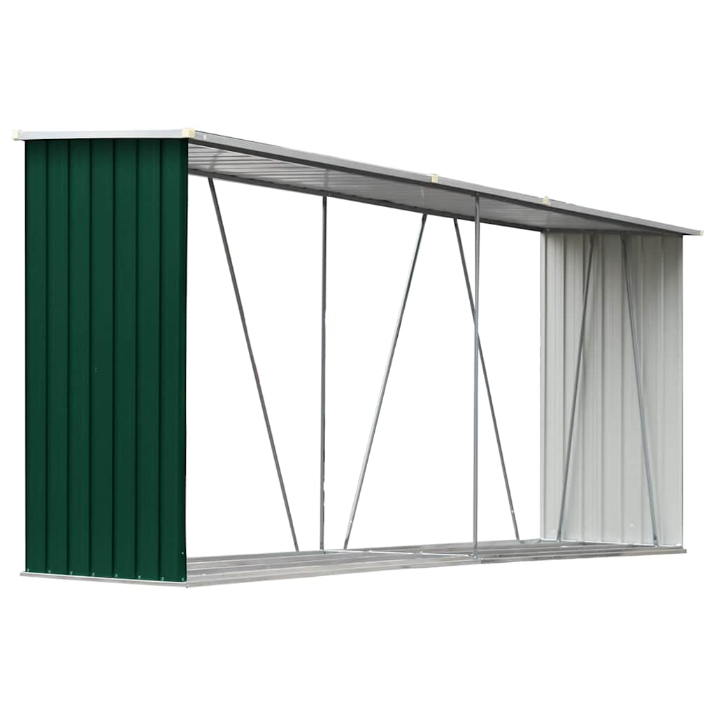 Vidaxl Firewood Shed 330x84x152 cm Galvanisé en acier vert