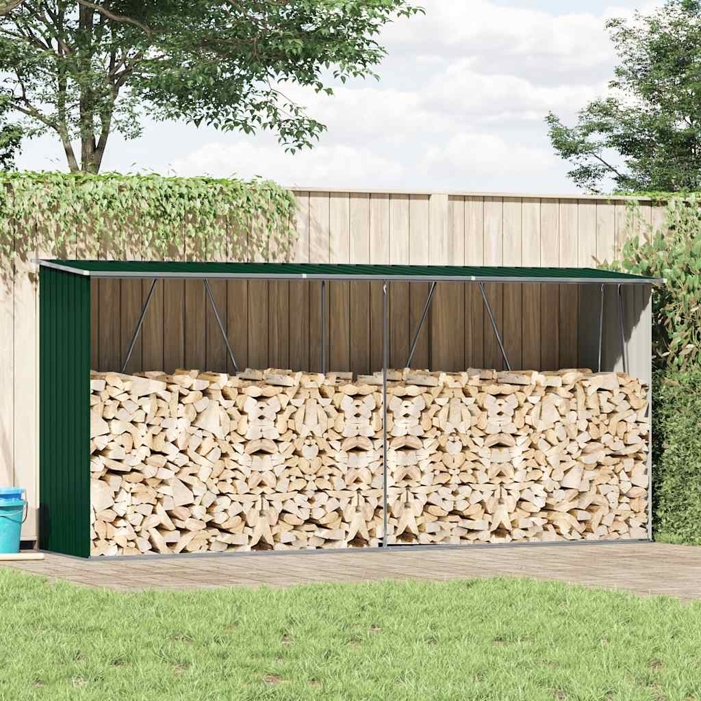 Vidaxl Firewood Shed 330x84x152 cm Galvanisé en acier vert