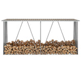 Vidaxl Fire Brennholz Shed 330X84X152 cm galvaniséiert Strafbraf