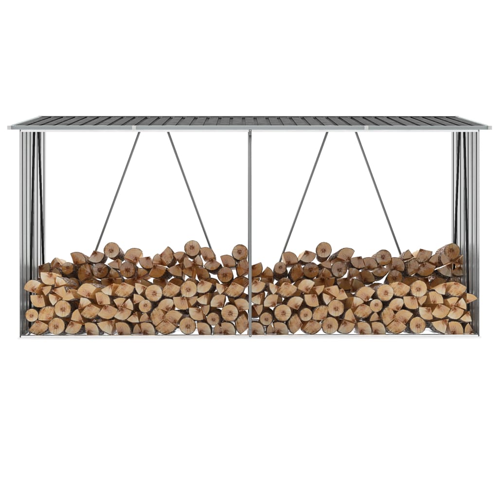 Vidaxl Fire Brennholz Shed 330x84x152 cm galvaniséiert Stol Anthracit