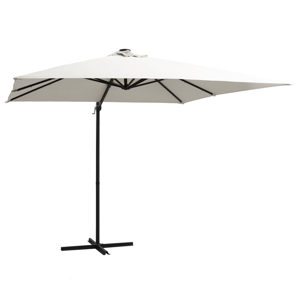 Vidaxl Floating parasol with LED and steel pole 250x250 cm sand -colored