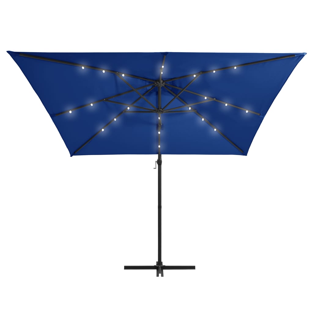 Vidaxl zweefparasol met led en stalen paal 250x250 cm azuurblauw