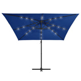 Vidaxl zweefparasol met led en stalen paal 250x250 cm azuurblauw