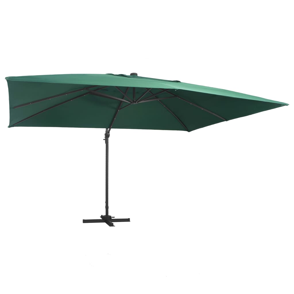 Vidaxl zweefparasol met led en aluminium paal 400x300 cm groen