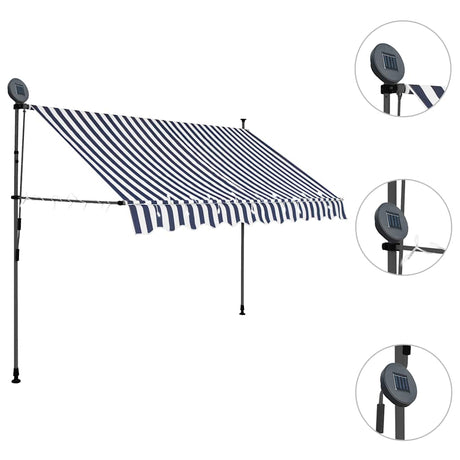 Vidaxl luifel extensible manuellement avec LED 250 cm bleu et blanc