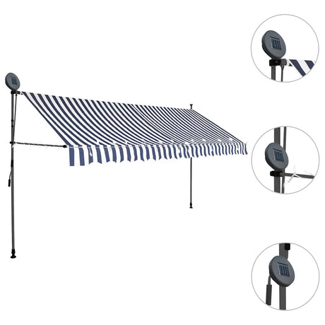 Vidaxl luifel extensible manuellement avec LED 350 cm bleu et blanc