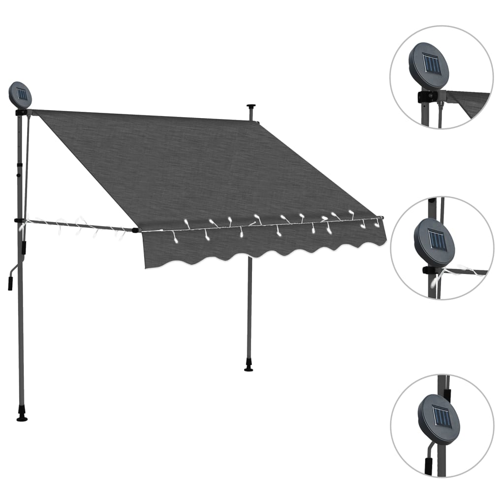 Vidaxl Luifel extensible manuellement avec une anthracite LED 150 cm -colore