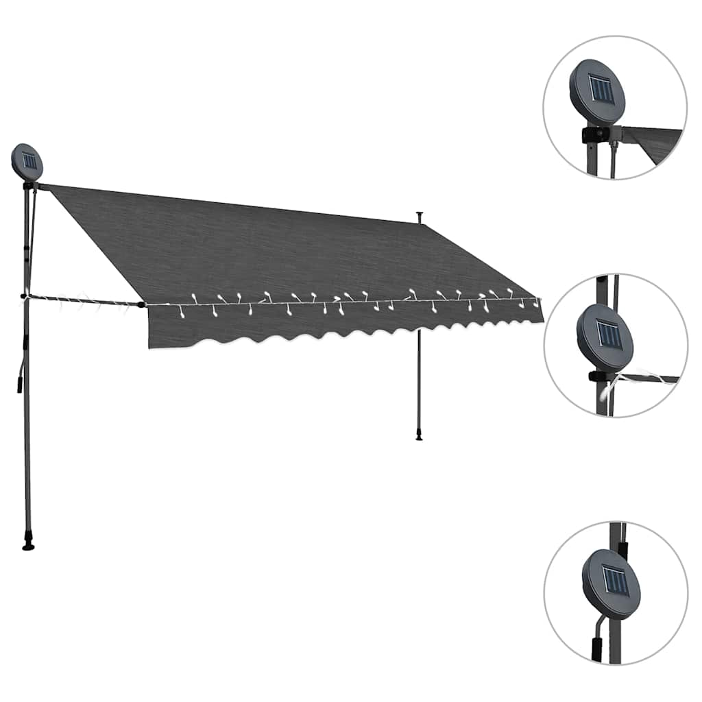 Store Vidaxx extensible manuellement avec LED 350 cm anthracite