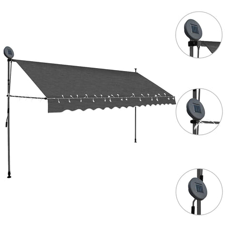 Store Vidaxx extensible manuellement avec LED 350 cm anthracite