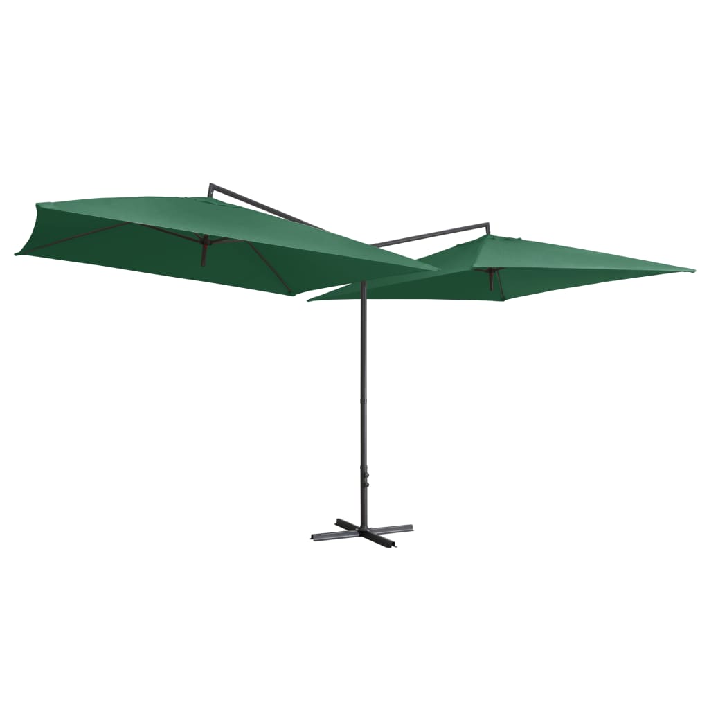 Vidaxl Parasol Double z jeklenim drogom 250x250 cm zelena