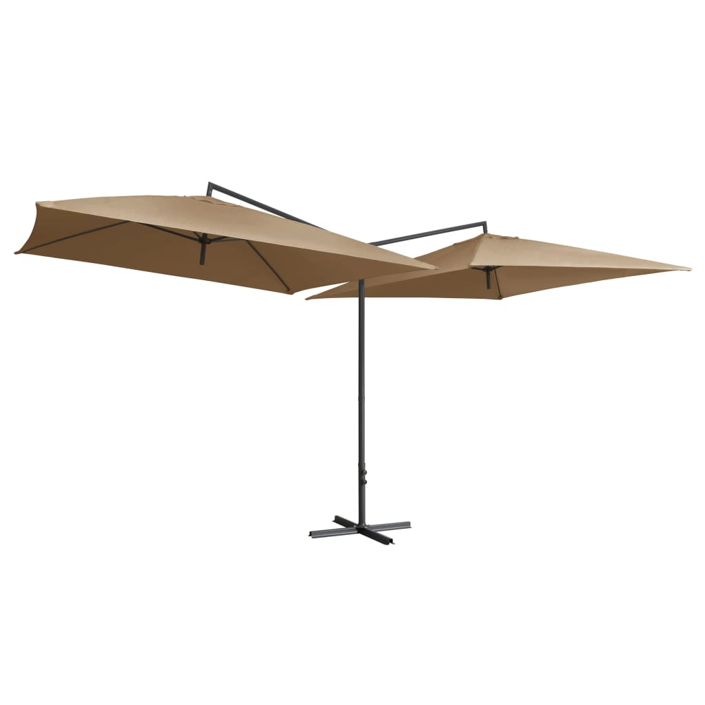 Vidaxl Parasol Double z jeklenim drogom 250x250 cm taupe