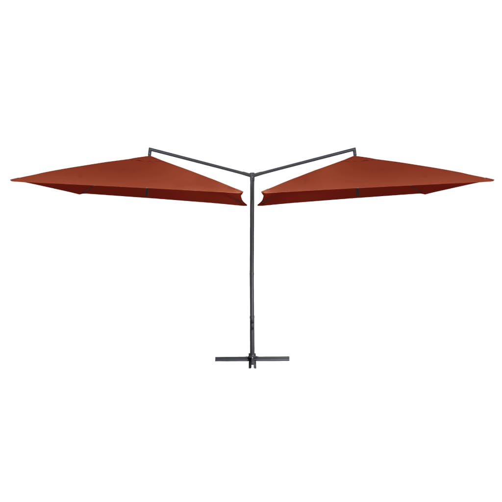 Vidaxl Parasol Double s ocelovým pólem 250x250 cm terakot -rozložený