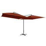 Vidaxl Parasol Double s ocelovým pólem 250x250 cm terakot -rozložený