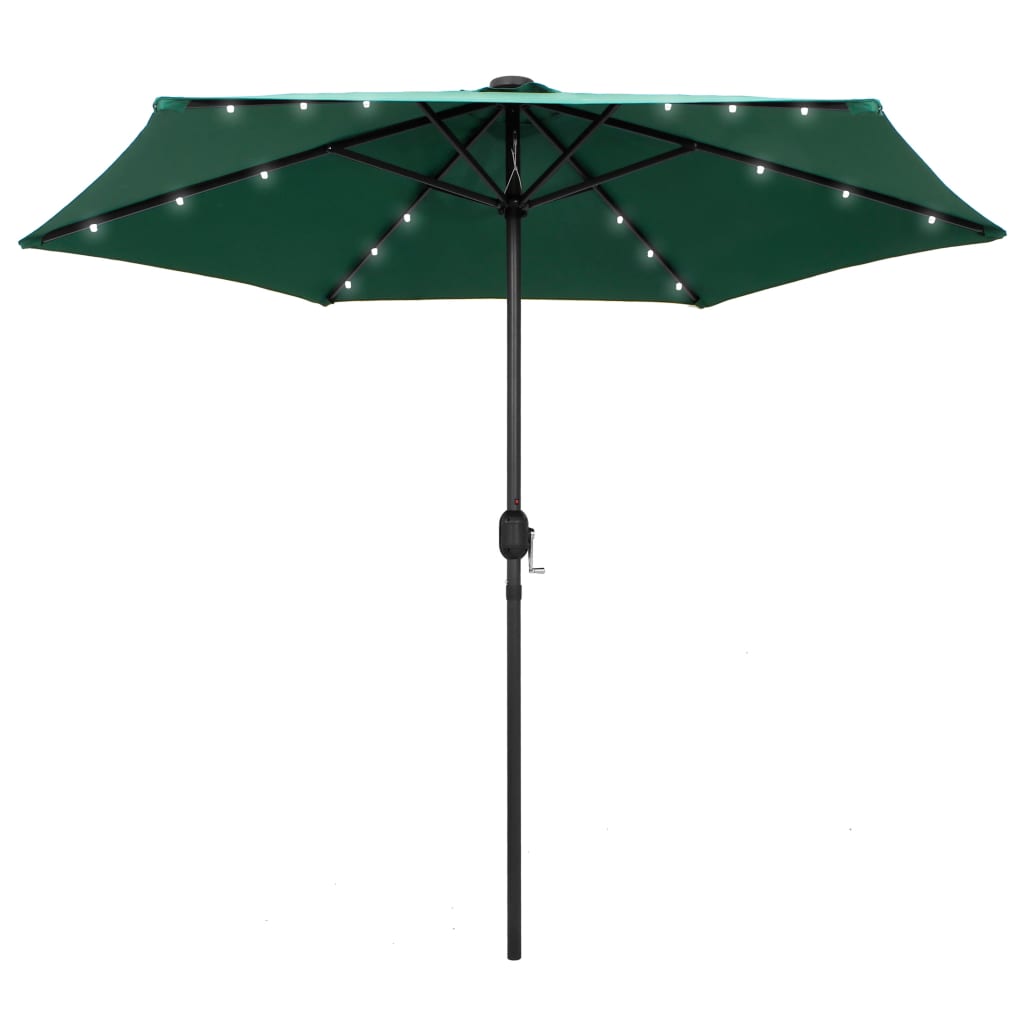 Parasol vidaxl avec éclairage LED et poteau en aluminium 270 cm vert