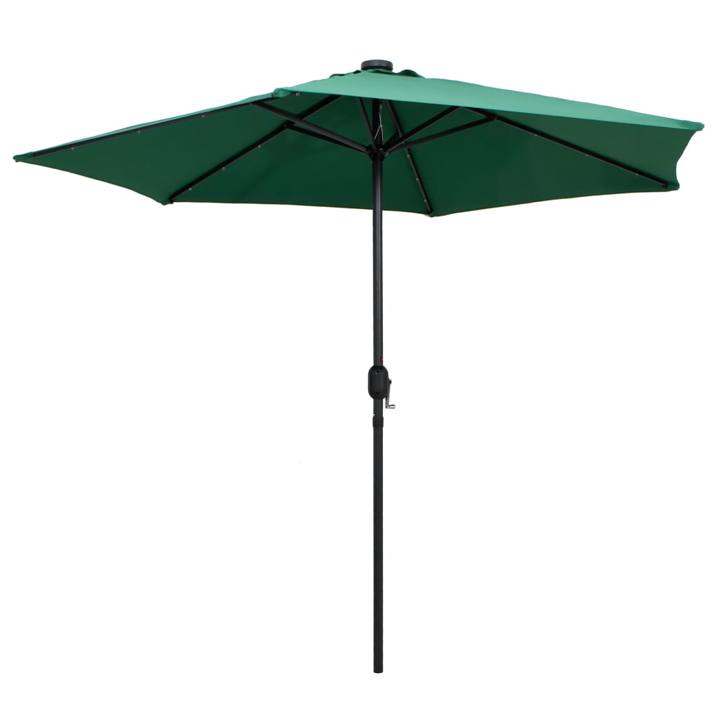 Vidaxl -parasol med LED -belysning og aluminiumstang 270 cm grøn