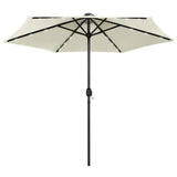 Parasol vidaxl avec éclairage LED et poteau en aluminium 270 cm sableux blanc